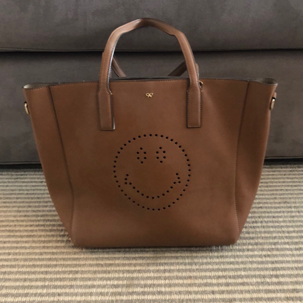 Camel leather Anya Hindmarch Ebury Smiley tote